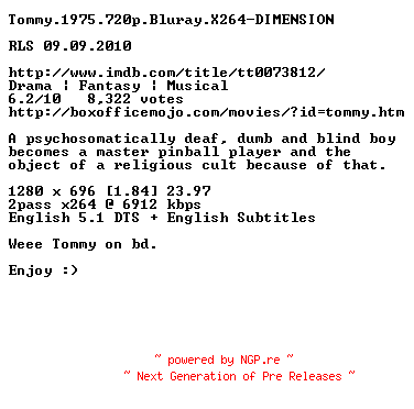 NFO for the release Tommy.1975.720p.Bluray.X264-DIMENSION by DIMENSION