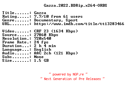NFO for the release Gazza.2022.BDRip.x264-ORBS by ORBS