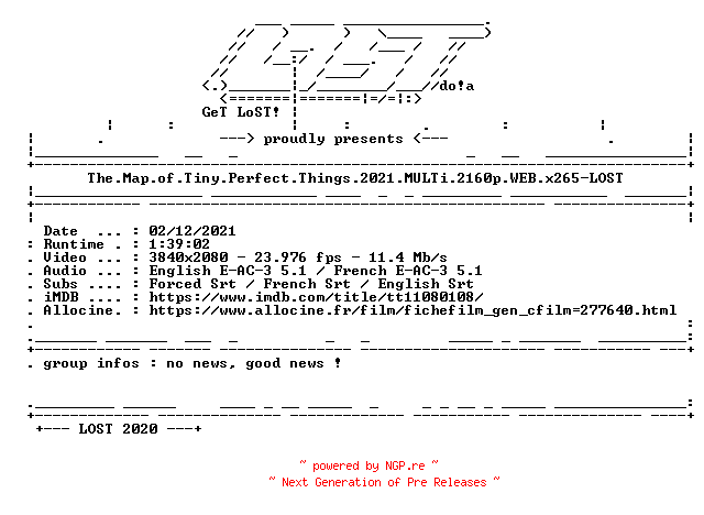 NFO for the release The.Map.of.Tiny.Perfect.Things.2021.MULTi.2160p.WEB.x265-LOST by LOST