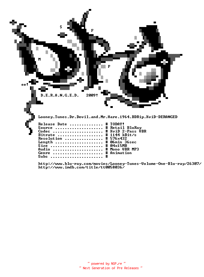 NFO for the release Looney.Tunes.Devil.May.Hare.1954.BDRip.XviD-DERANGED by DERANGED