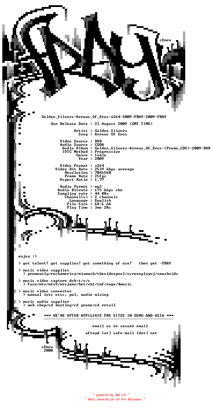 NFO for the release Golden_Silvers-Arrows_Of_Eros-x264-2009-FRAY by FRAY