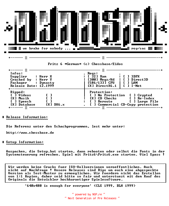 NFO for the release Fritz_6_GERMAN-DYNASTY by DYNASTY