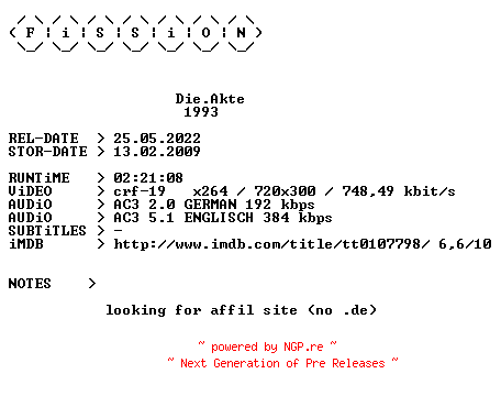 NFO for the release Die.Akte.German.1993.DL.BDRiP.x264.iNTERNAL-FiSSiON by FiSSiON