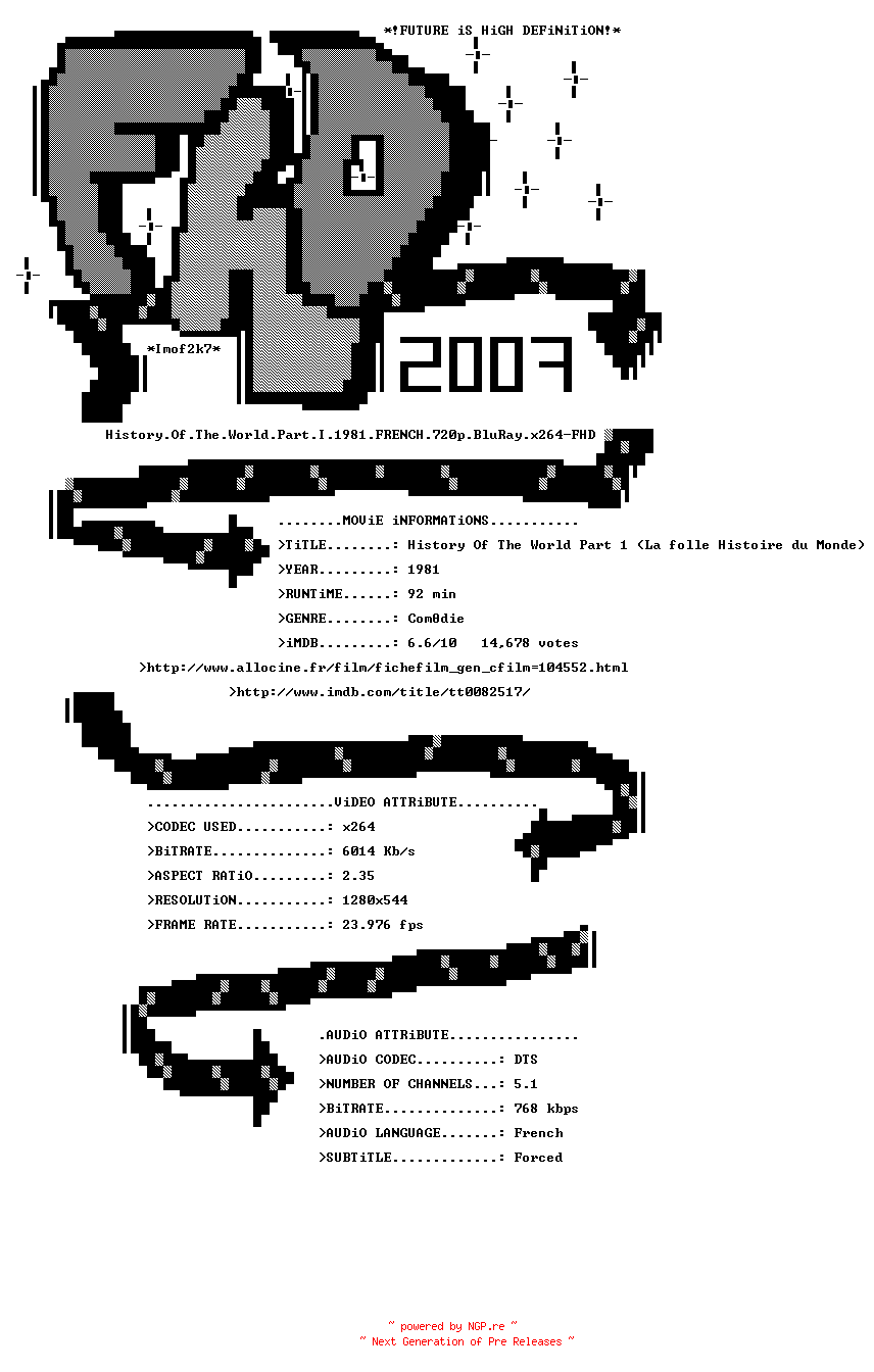 NFO for the release History.Of.The.World.Part.I.1981.FRENCH.720p.BluRay.x264-FHD by FHD