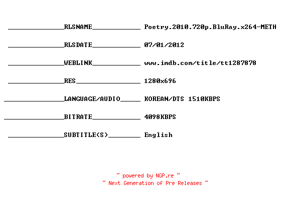 NFO for the release Poetry.2010.720p.BluRay.x264-METH by METH