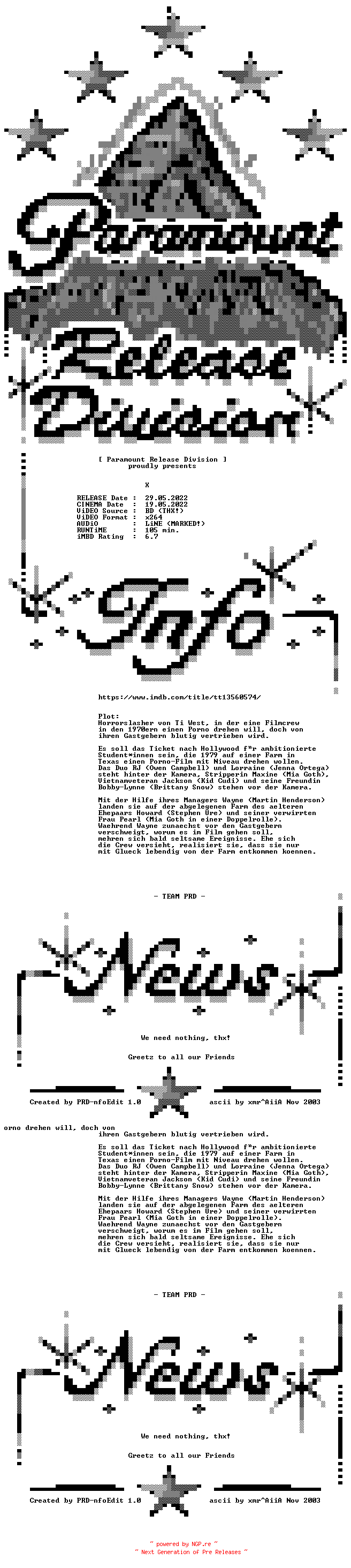 NFO for the release X.2022.German.LD.BDRip.x264-PRD by PRD
