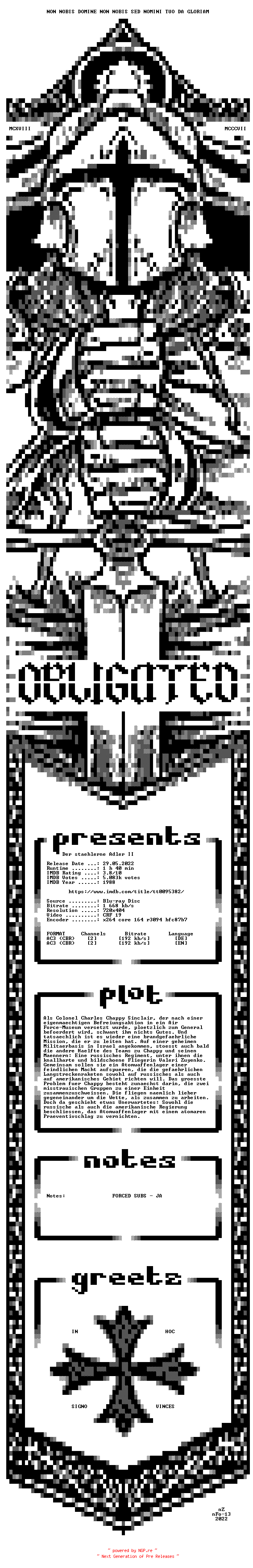 NFO for the release Der.staehlerne.Adler.II.1988.German.DL.BDRip.x264.iNTERNAL-OBLiGATED by OBLiGATED
