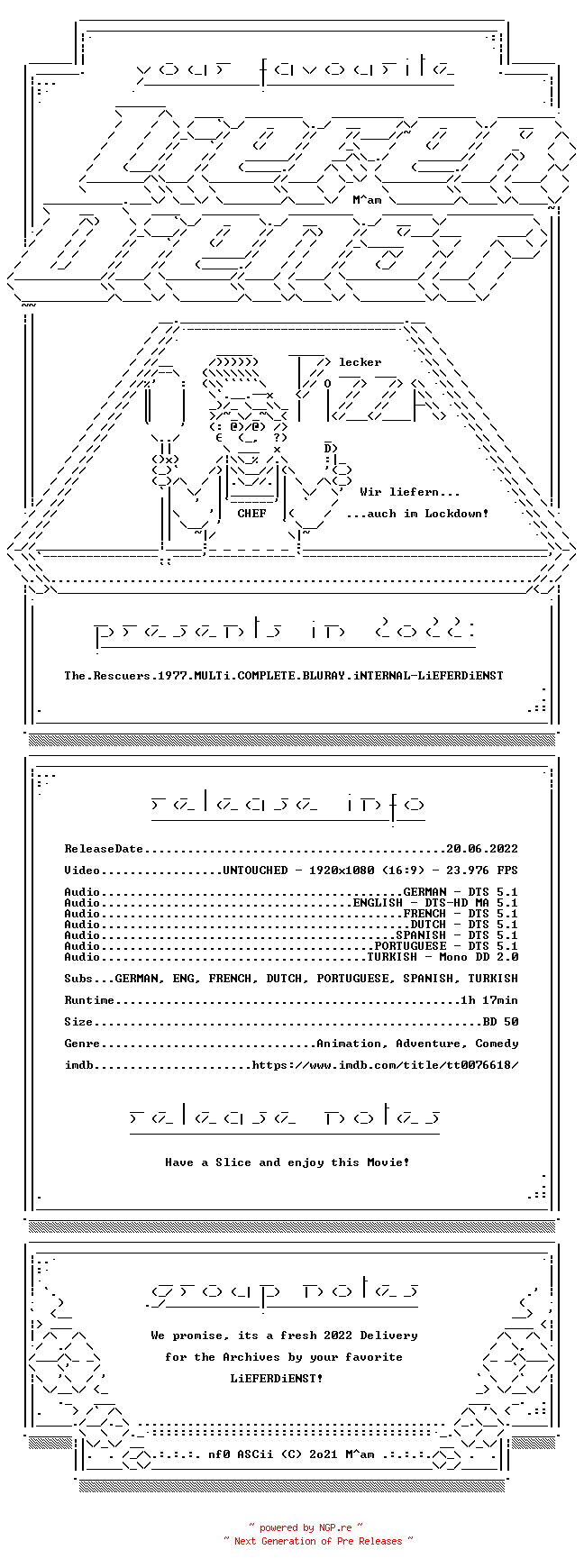 NFO for the release The.Rescuers.1977.MULTi.COMPLETE.BLURAY.iNTERNAL-LiEFERDiENST by LiEFERDiENST