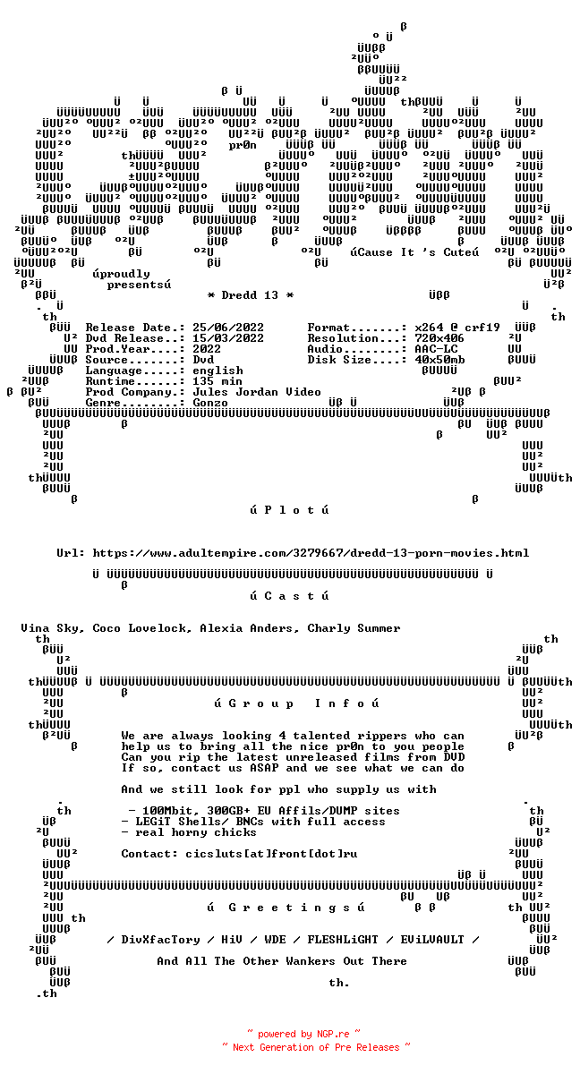 NFO for the release Dredd.13.XXX.DVDRip.x264-CiCXXX by CiCXXX