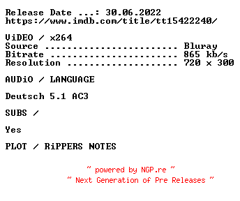 NFO for the release Eraser.1996.German.BDRip.x264.iNTERNAL-KULTFiLME by KULTFiLME