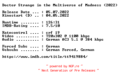 NFO for the release Doctor.Strange.in.the.Multiverse.of.Madness.German.2022.AC3.BDRip.x264-COiNCiDENCE by COiNCiDENCE