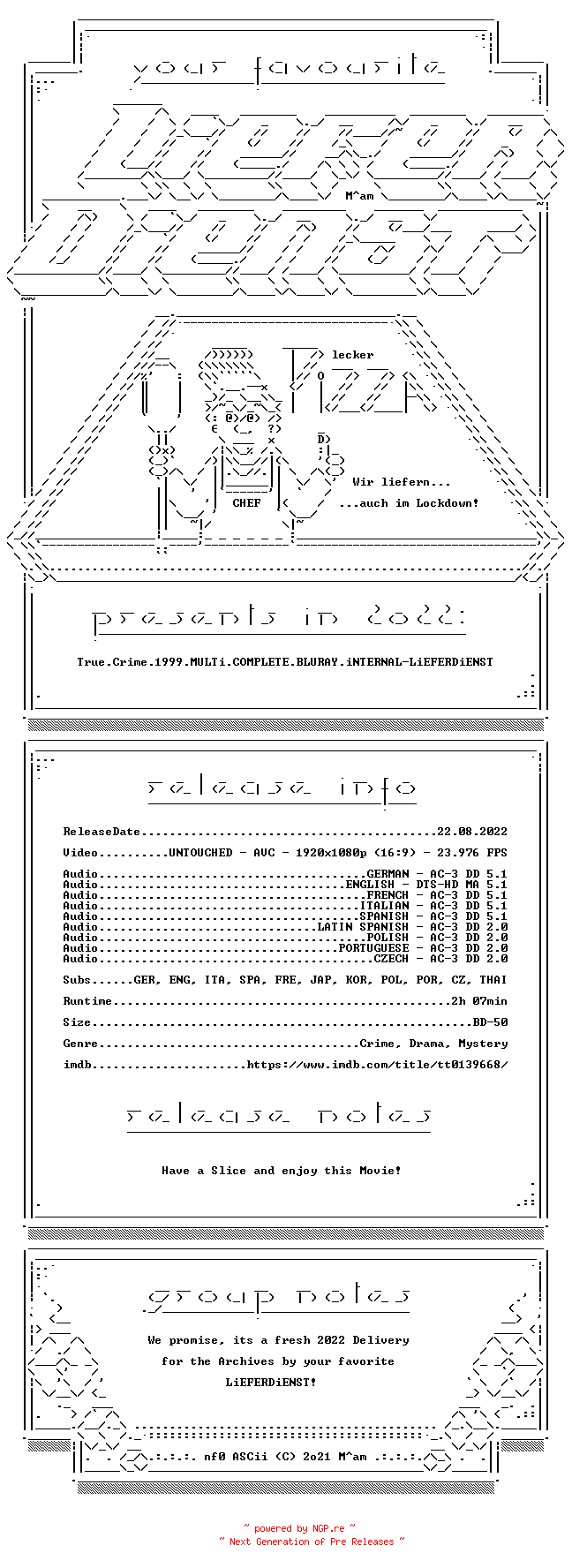NFO for the release True.Crime.1999.MULTi.COMPLETE.BLURAY.iNTERNAL-LiEFERDiENST by LiEFERDiENST