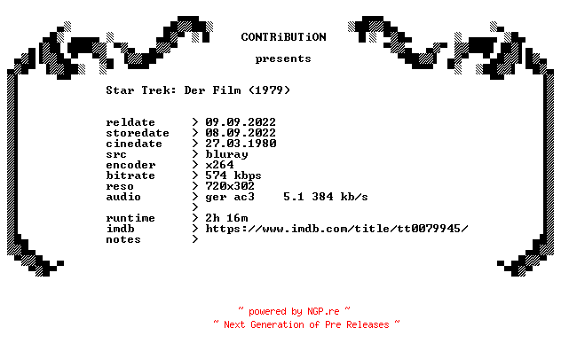 NFO for the release Star.Trek.Der.Film.1979.The.Directors.Edition.German.BDRip.x264-CONTRiBUTiON by CONTRiBUTiON