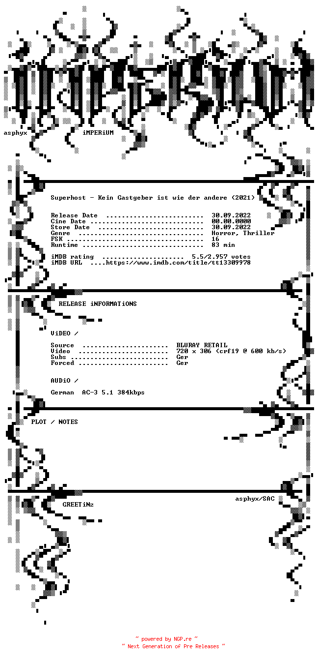 NFO for the release Superhost.Kein.Gastgeber.ist.wie.der.andere.2021.German.BDRip.x264-iMPERiUM by iMPERiUM