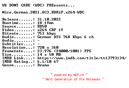 NFO for the release Nico.German.2021.AC3.BDRiP.x264-WDC by WDC