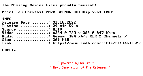 NFO for the release Masel.Tov.Cocktail.2020.GERMAN.HDTVRip.x264-TMSF by TMSF