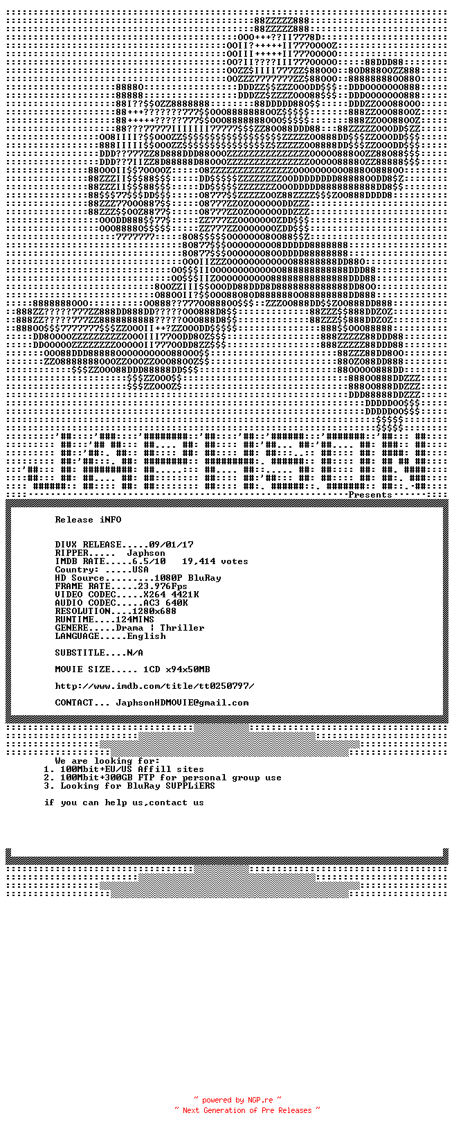 NFO for the release Unfaithful.2002.720p.BluRay.x264-Japhson by Japhson