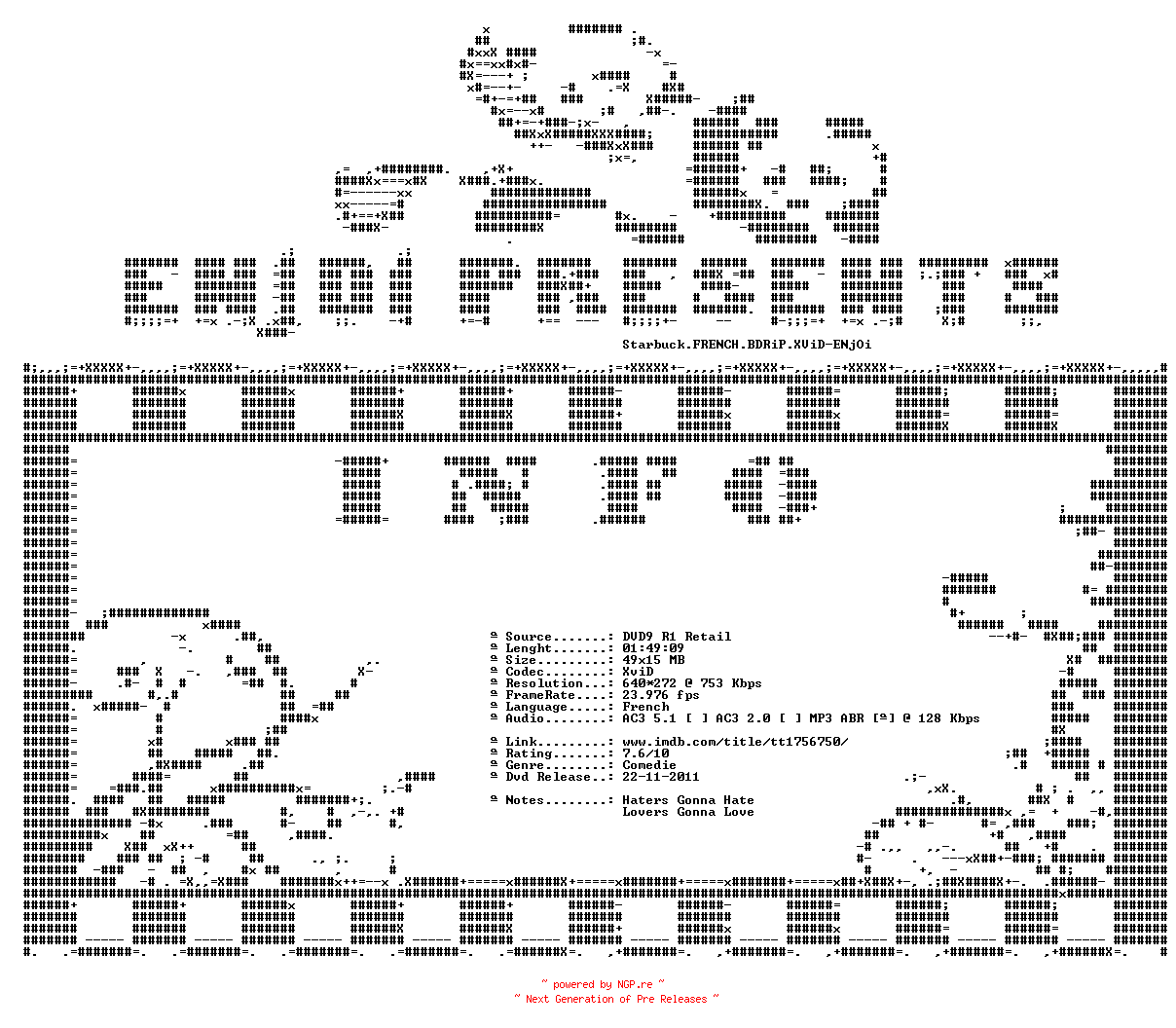 NFO for the release Starbuck.FRENCH.BDRiP.XViD-ENjOi by ENjOi