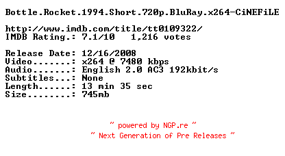 NFO for the release Bottle.Rocket.1994.Short.720p.BluRay.x264-CiNEFiLE by CiNEFiLE