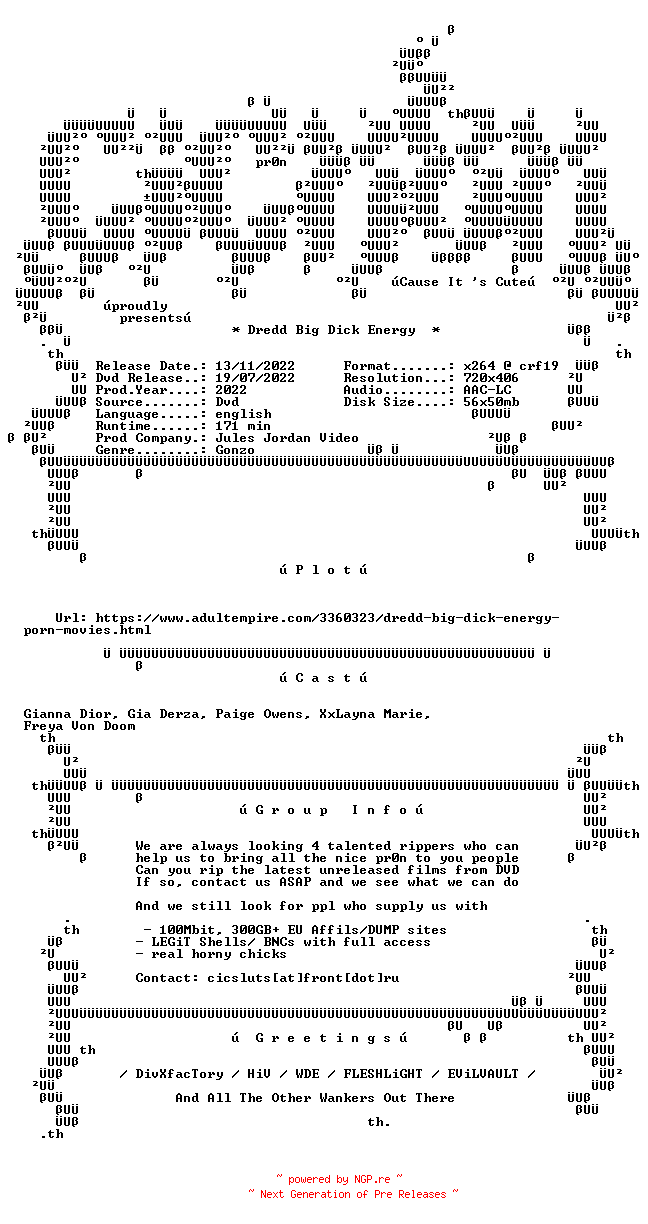 NFO for the release Dredd.Big.Dick.Energy.XXX.DVDRip.x264-CiCXXX by CiCXXX