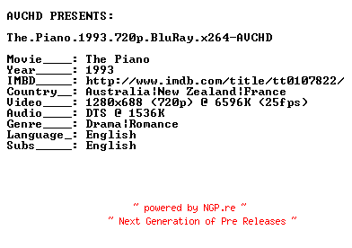 NFO for the release The.Piano.1993.720p.BluRay.x264-AVCHD by AVCHD