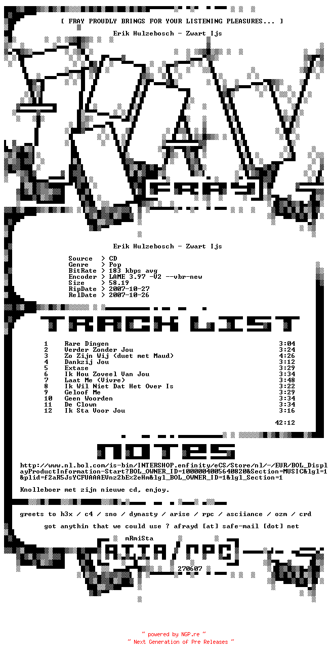 NFO for the release Erik_Hulzebosch-Zwart_Ijs-NL-2007-FRAY by FRAY