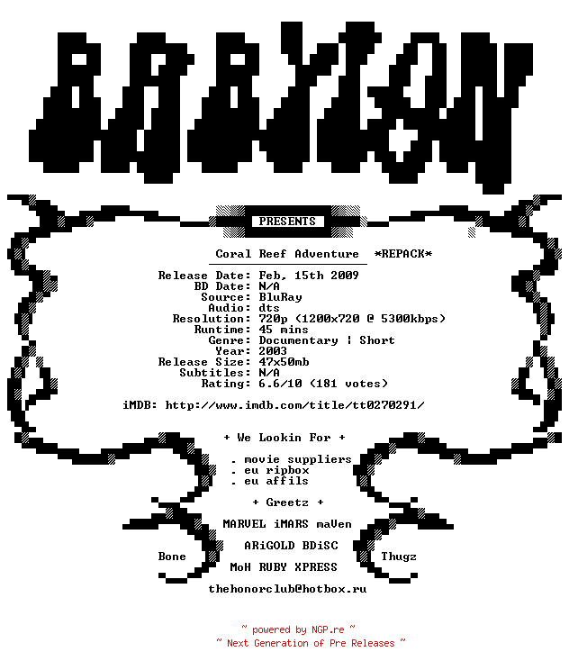 NFO for the release Coral.Reef.Adventure.2003.Repack.720p.BluRay.x264-Babylon by Babylon