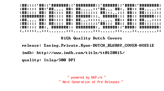NFO for the release Saving.Private.Ryan-DUTCH_BLURAY_COVER-HOESiE by HOESiE