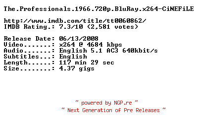 NFO for the release The.Professionals.1966.720p.BluRay.x264-CiNEFiLE by CiNEFiLE