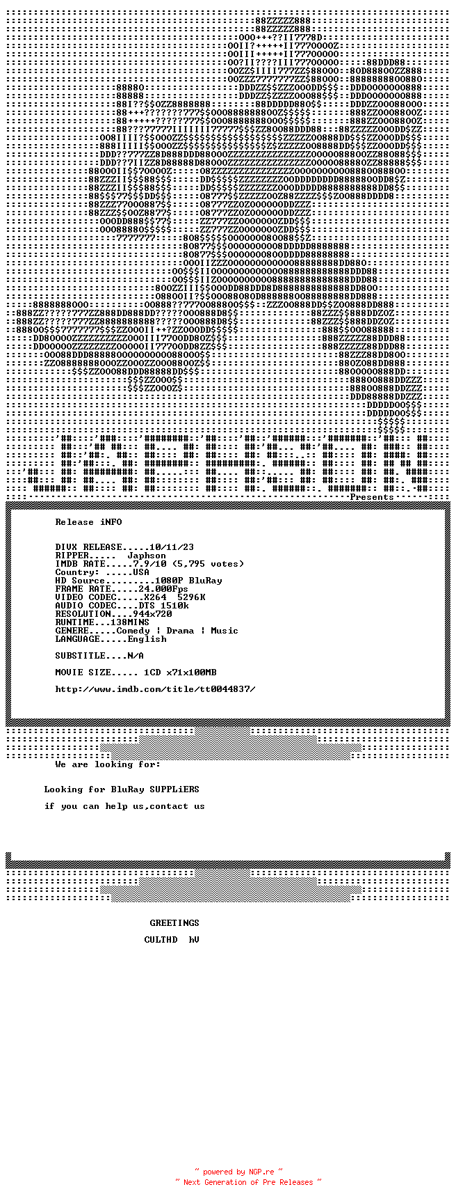 NFO for the release Limelight.1952.720p.BluRay.x264-Japhson by Japhson