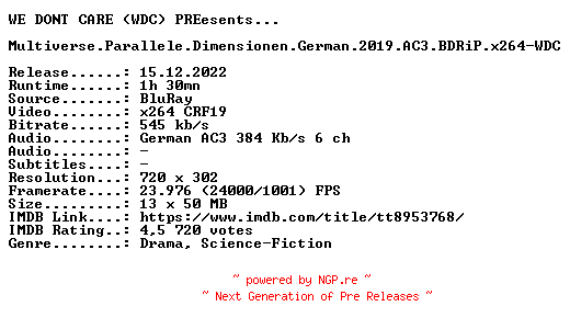 NFO for the release Multiverse.Parallele.Dimensionen.German.2019.AC3.BDRiP.x264-WDC by WDC