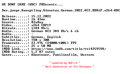 NFO for the release Der.junge.Haeuptling.Winnetou.German.2022.AC3.BDRiP.x264-WDC by WDC