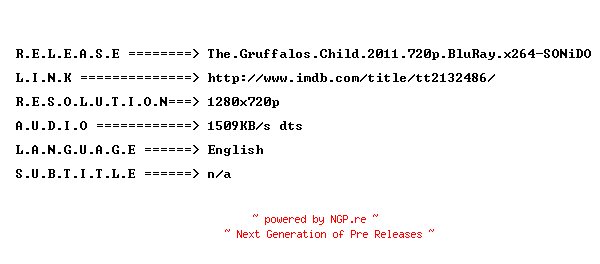 NFO for the release The.Gruffalos.Child.2011.720p.BluRay.x264-SONiDO by SONiDO