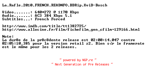 NFO for the release La.Rafle.2010.FRENCH.READNFO.BDRip.XviD-Bosch by Bosch