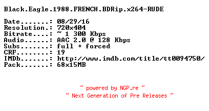 NFO for the release Black.Eagle.1988.FRENCH.BDRip.x264-RUDE by RUDE