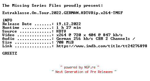 NFO for the release Extraklasse.On.Tour.2022.GERMAN.HDTVRip.x264-TMSF by TMSF