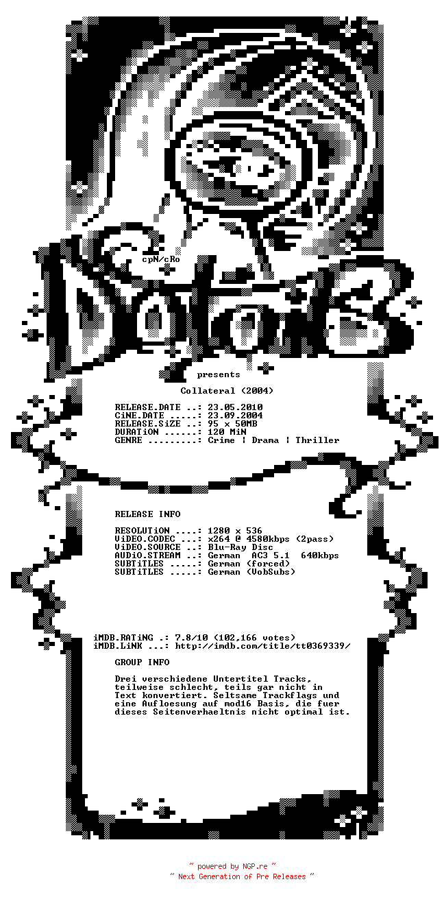 NFO for the release Collateral.2004.German.720p.BluRay.x264.PROPER-DETAiLS by DETAiLS