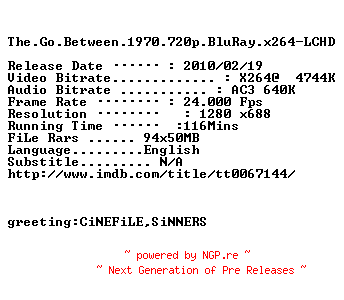 NFO for the release The.Go.Between.1970.720p.BluRay.x264-LCHD by LCHD