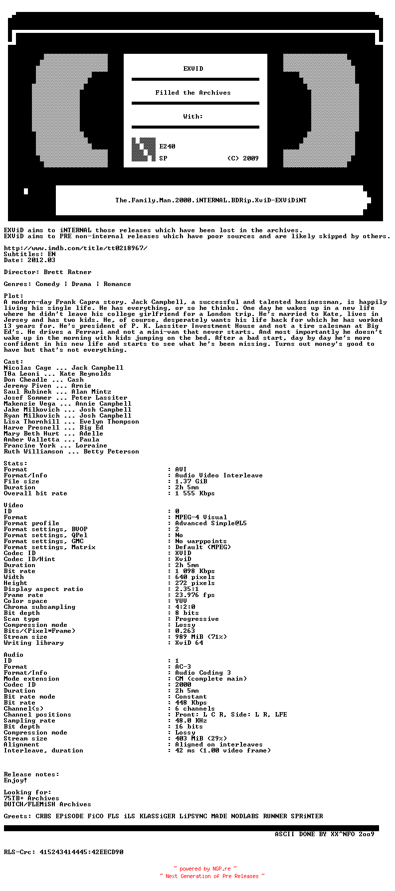 NFO for the release The.Family.Man.2000.iNTERNAL.BDRip.XviD-EXViDiNT by EXViDiNT