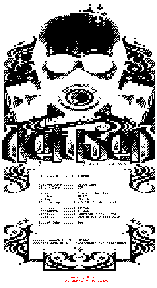 NFO for the release Alphabet.Killer.German.720p.BluRay.x264.DIRFIX-DEFUSED by DEFUSED