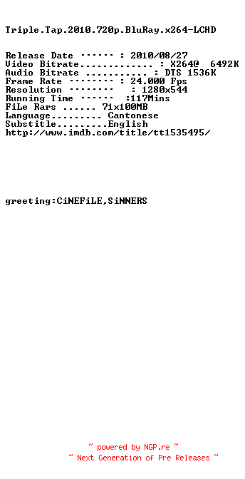 NFO for the release Triple.Tap.2010.720p.BluRay.x264-LCHD by LCHD