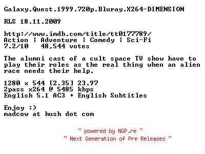 NFO for the release Galaxy.Quest.1999.720p.Bluray.X264-DIMENSION by DIMENSION