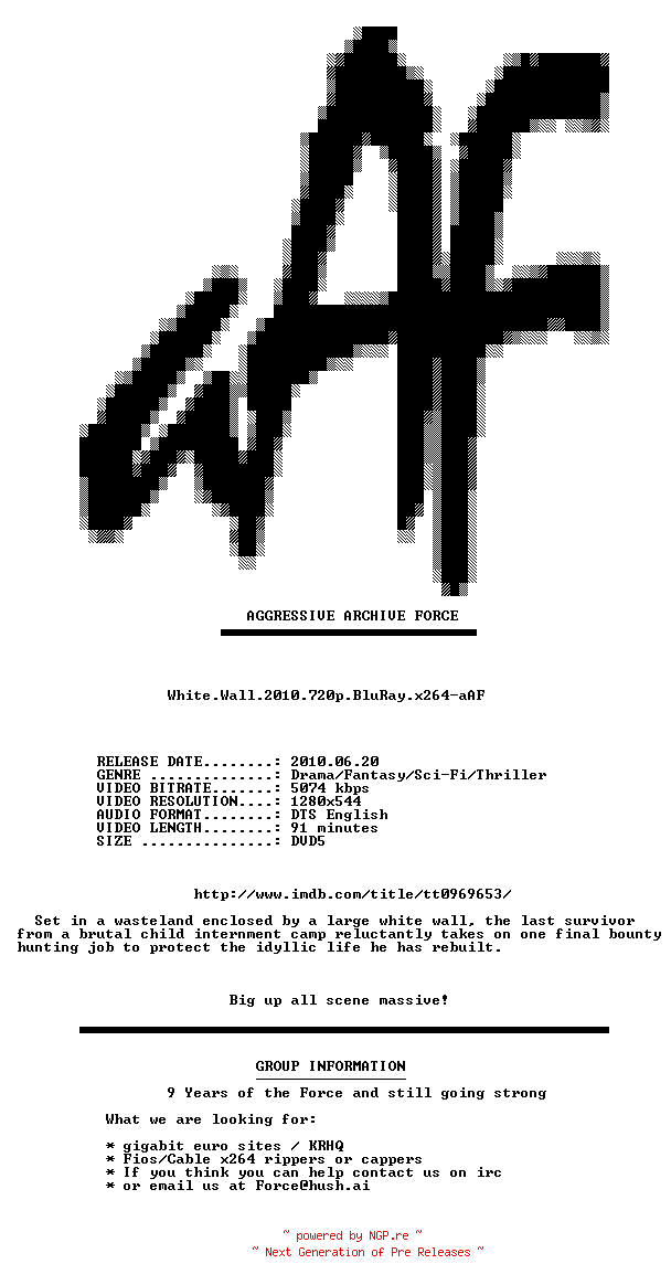 NFO for the release White.Wall.2010.720p.BluRay.x264-aAF by aAF