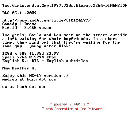 NFO for the release Two.Girls.and.a.Guy.1997.720p.Bluray.X264-DIMENSION by DIMENSION