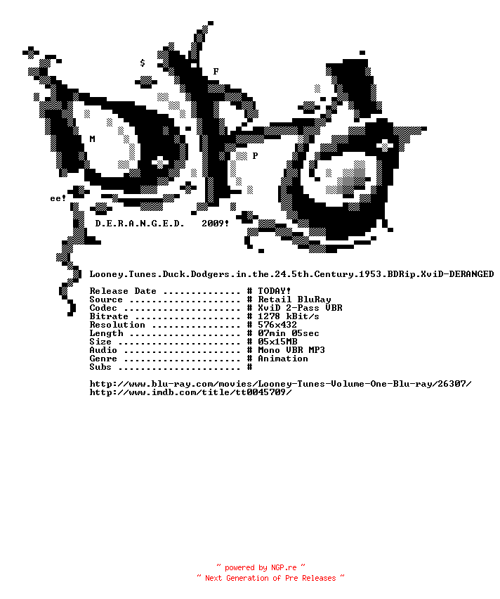 NFO for the release Looney.Tunes.Duck.Dodgers.in.the.24.5th.Century.1953.BDRip.XviD-DERANGED by DERANGED