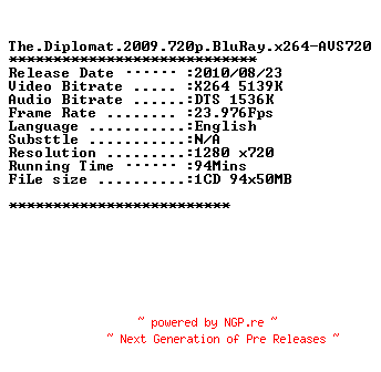 NFO for the release The.Diplomat.2009.720p.BluRay.x264-AVS720 by AVS720