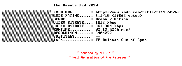 NFO for the release The.Karate.Kid.2010.PROPER.FRENCH.BDRiP.XViD-THENiGHTMARE by THENiGHTMARE