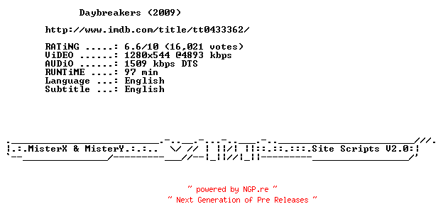 NFO for the release Daybreakers.2009.720p.BluRay.x264-METiS by METiS