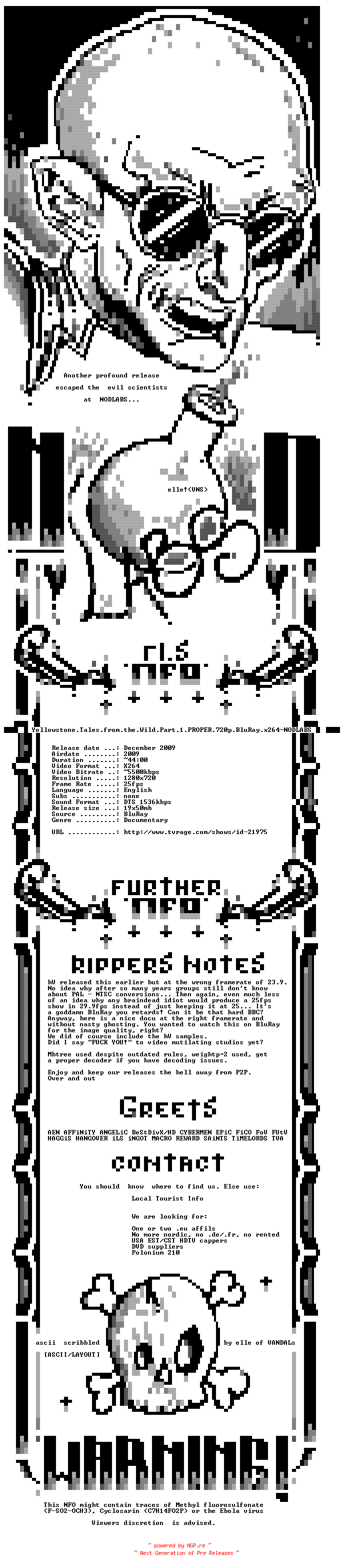 NFO for the release Yellowstone.Tales.from.the.Wild.Part.1.PROPER.720p.BluRay.x264-NODLABS by NODLABS