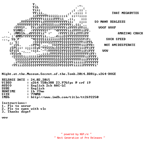 NFO for the release Night.at.the.Museum.Secret.of.the.Tomb.2014.BDRip.x264-DOGE by DOGE